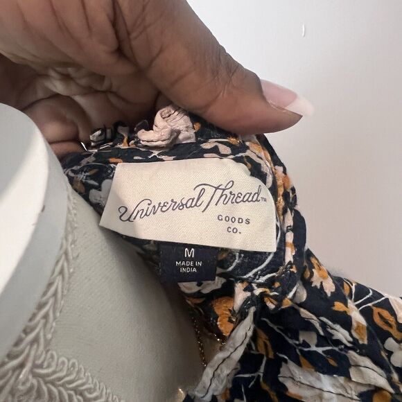 Women’s Navy Floral Midi Dress Size Medium - Picture 6 of 8